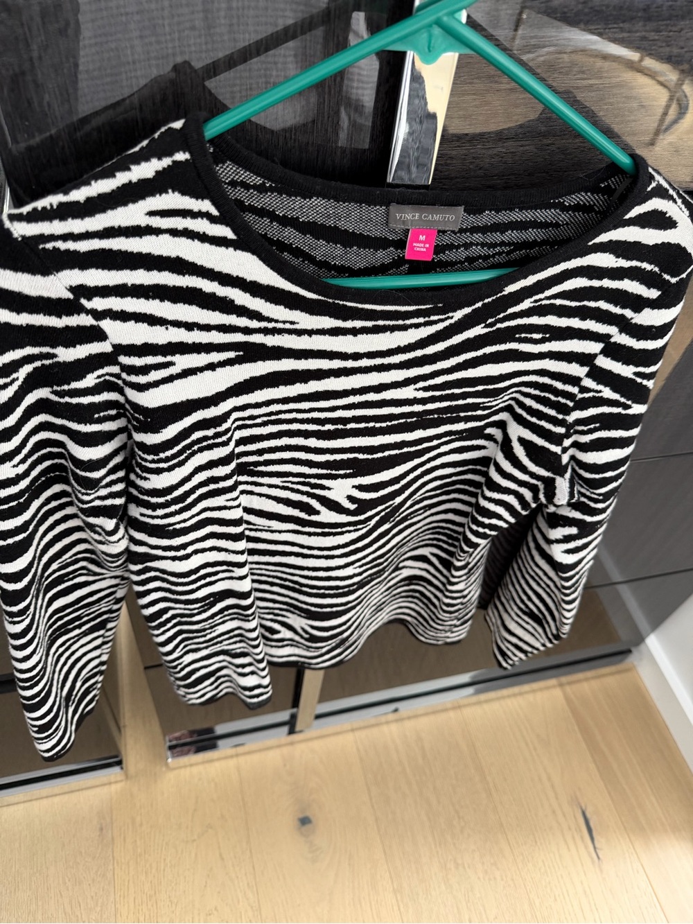 Vince Camuto Black & White Zebra-Stripe Knit Top